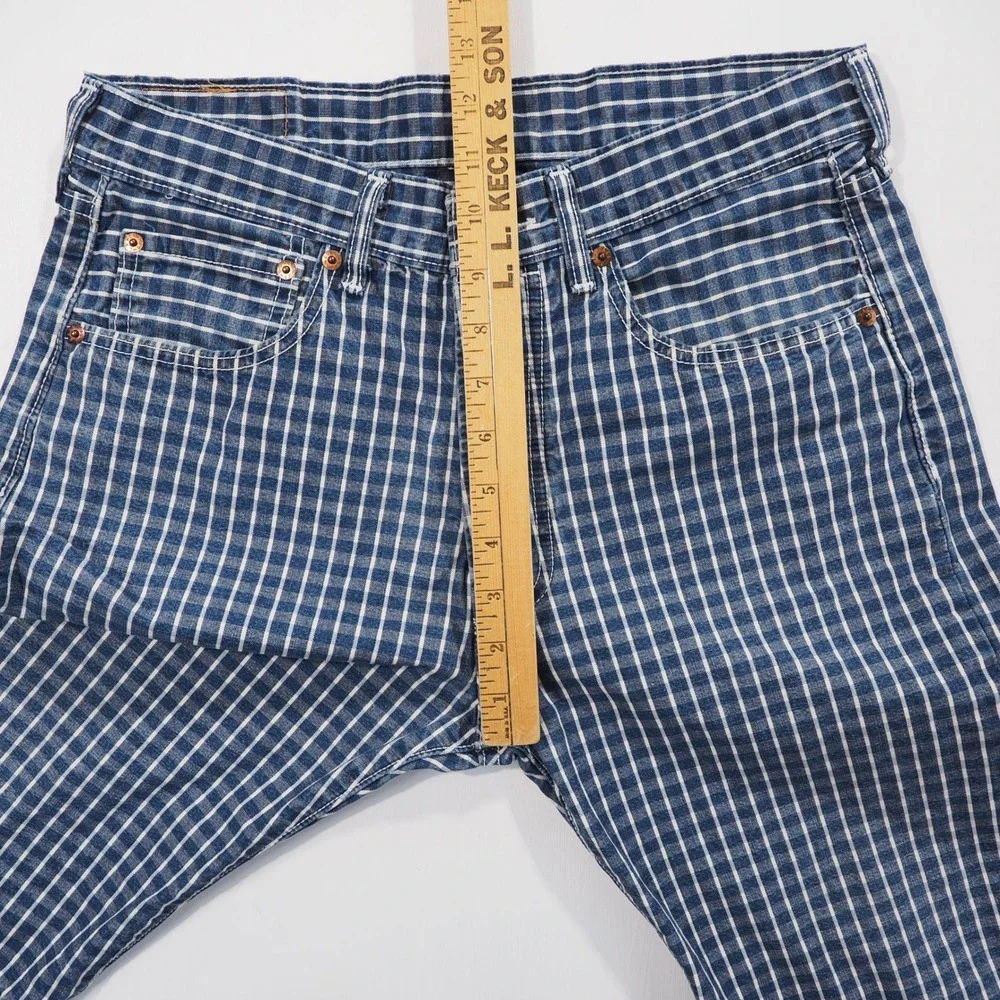 Levis 501 Shorts Mens 32 Blue Checkered Grid Denim Button Fly Streetwear Jorts